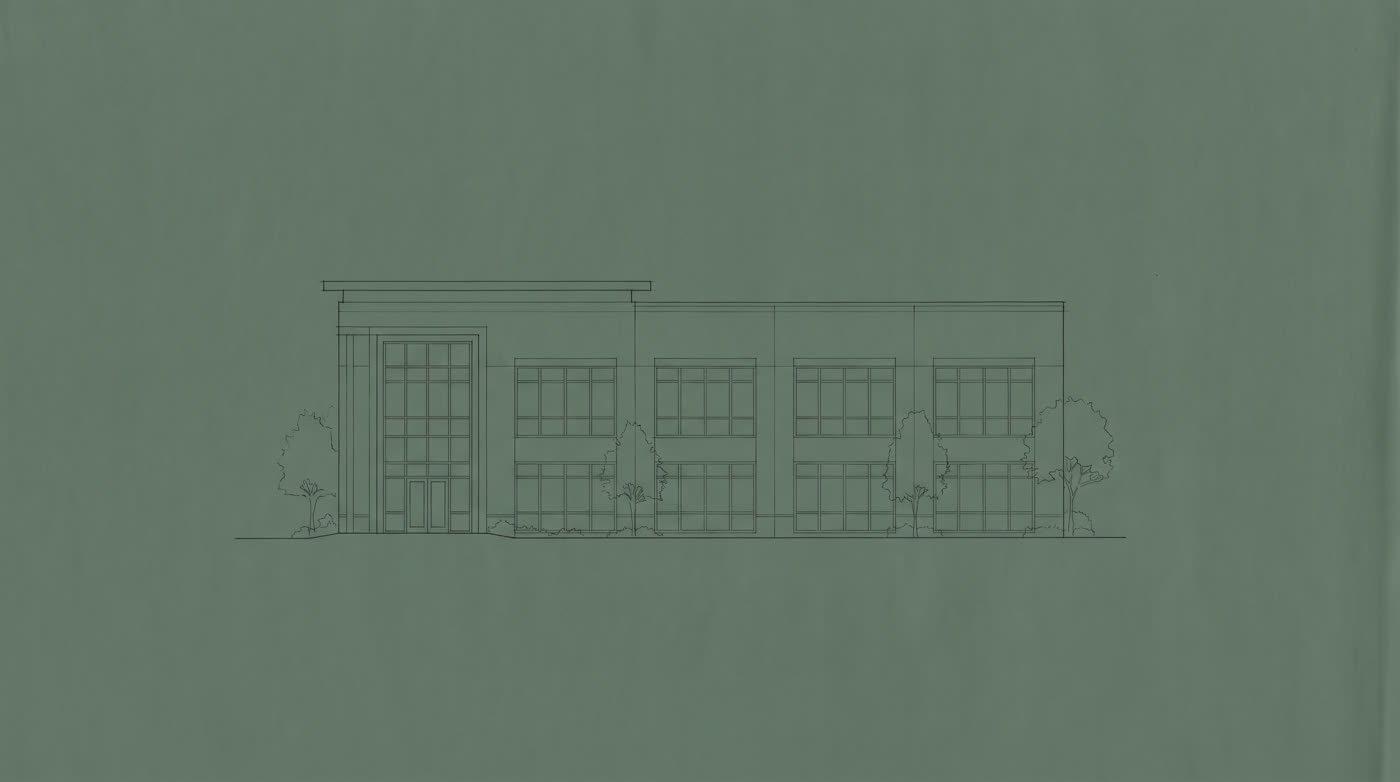 Architectural elevation study of a low-rise commercial building.