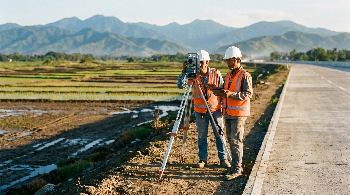 Survey crew working along a road corridor